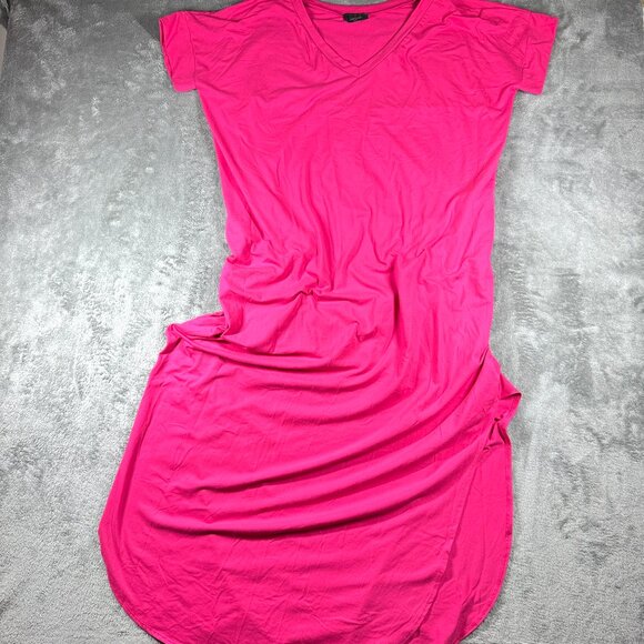 LTX Sportswear S Fuchsia V-Neck Short Sleeve Stretch Casual Dress - Picture 1 of 13